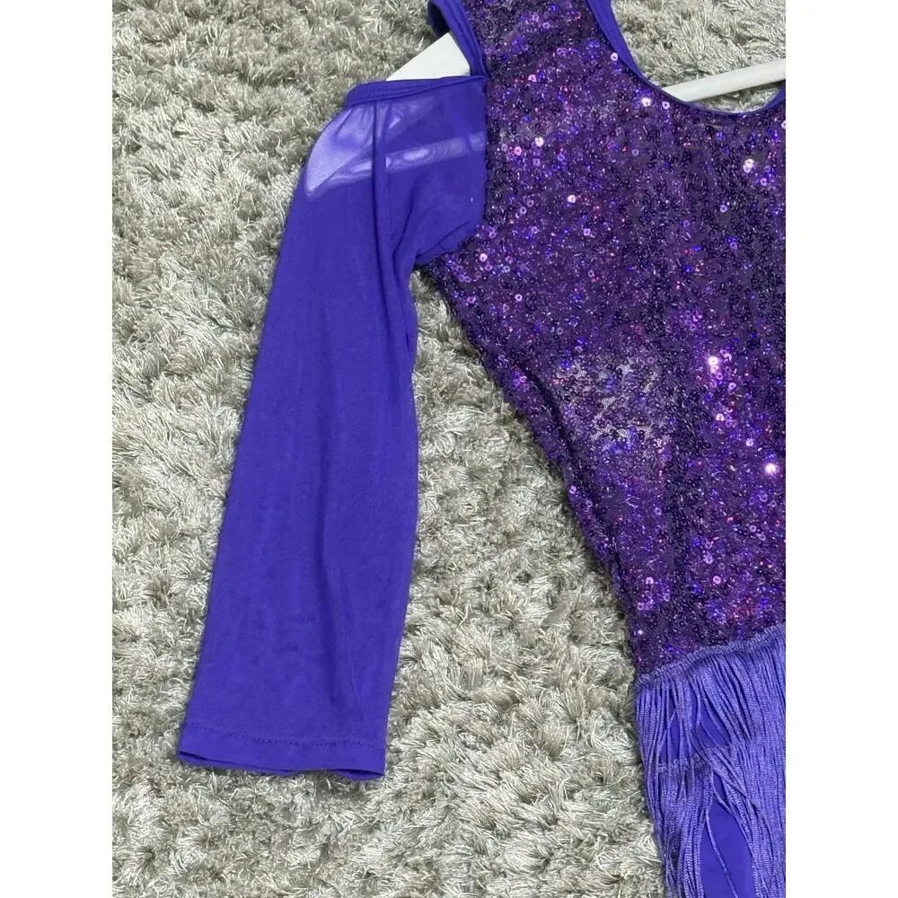 Revolution Dance Costume Large Child Purple Recital Jazz with Sequins & Fringe